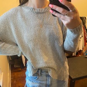 Grey sweater with faux suede elbow patches